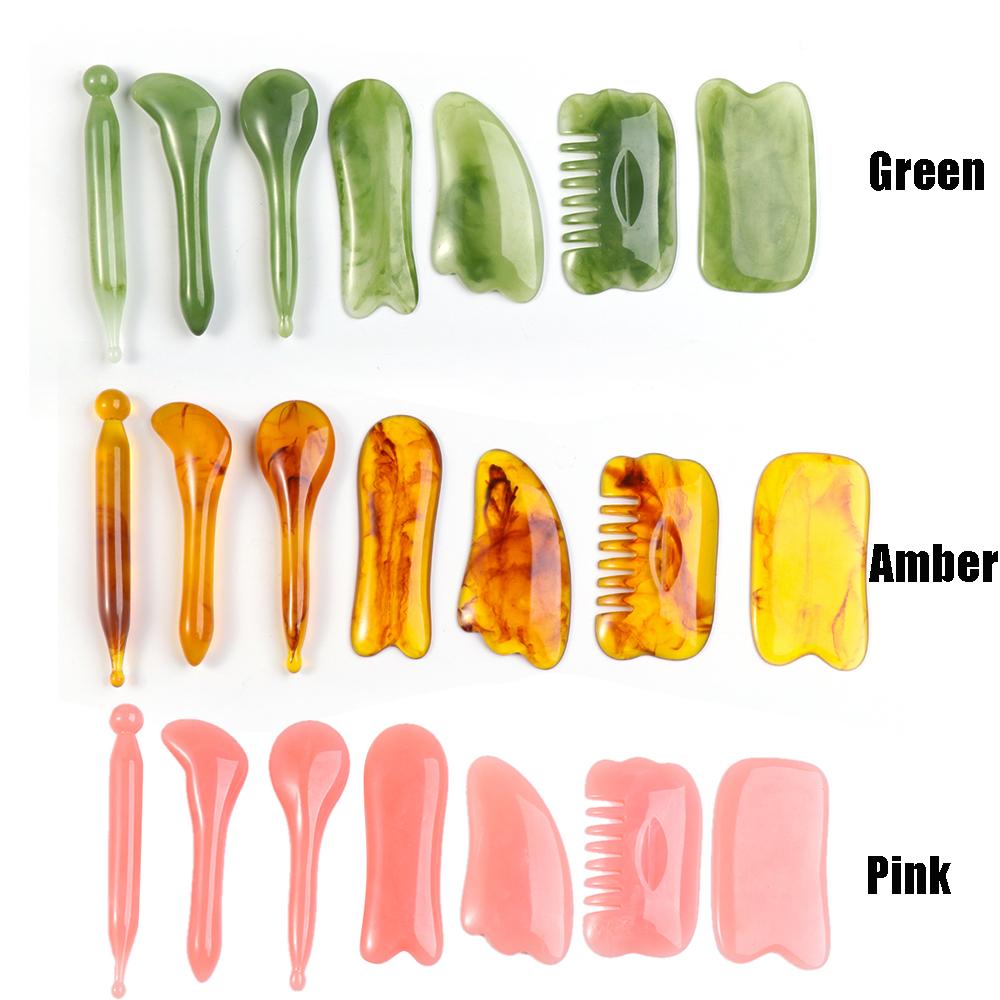 Здравоохранение Многоформенная Смешанная Натуральная Смола Расслабляющая Доска Гуа Ша для Лица Инструмент для Массажа Лица