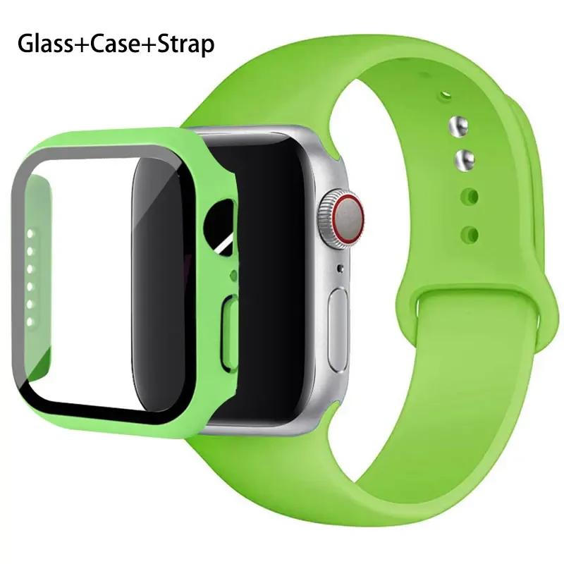 Стекло+корпус+ремешок для Apple Watch band 44 мм 45 мм 42 мм 41 мм 40 мм 38 мм Силиконовый ремешок для часов браслет iWatch series 8 9 7 6 5 4 3 SE