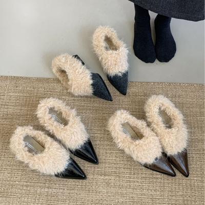 Корейские туфли-лодочки на плоской подошве на одном ремешке, пушистые маленькие кожаные туфли, новинка 2025 года, туфли Мэри Джейн, женские зимние бархатные туфли