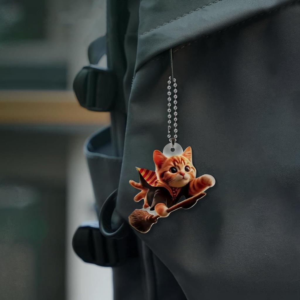 2D Cute Car Acrylic Flat Rearview Mirror Pendant Keychain Accessories