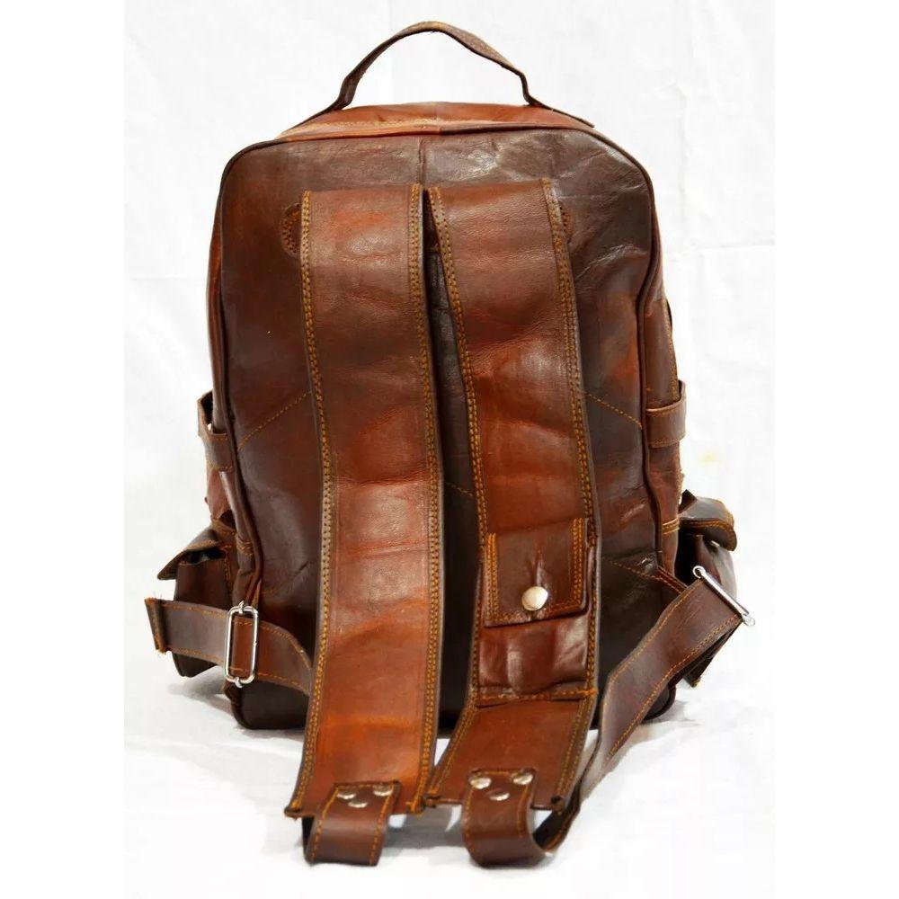 Leather Bag Goat Rucksack Backpack Genuine Laptop Vintage Travel Brown Men's