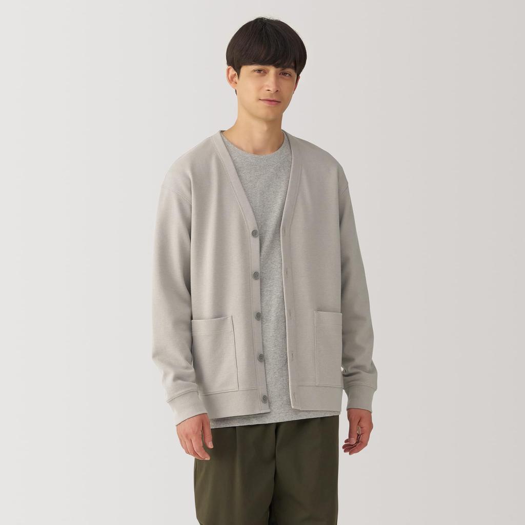 MUJI Milan Rib Size AB1NFA4A Men's Double-Knit V-Neck Cardigan, Gray, XS,