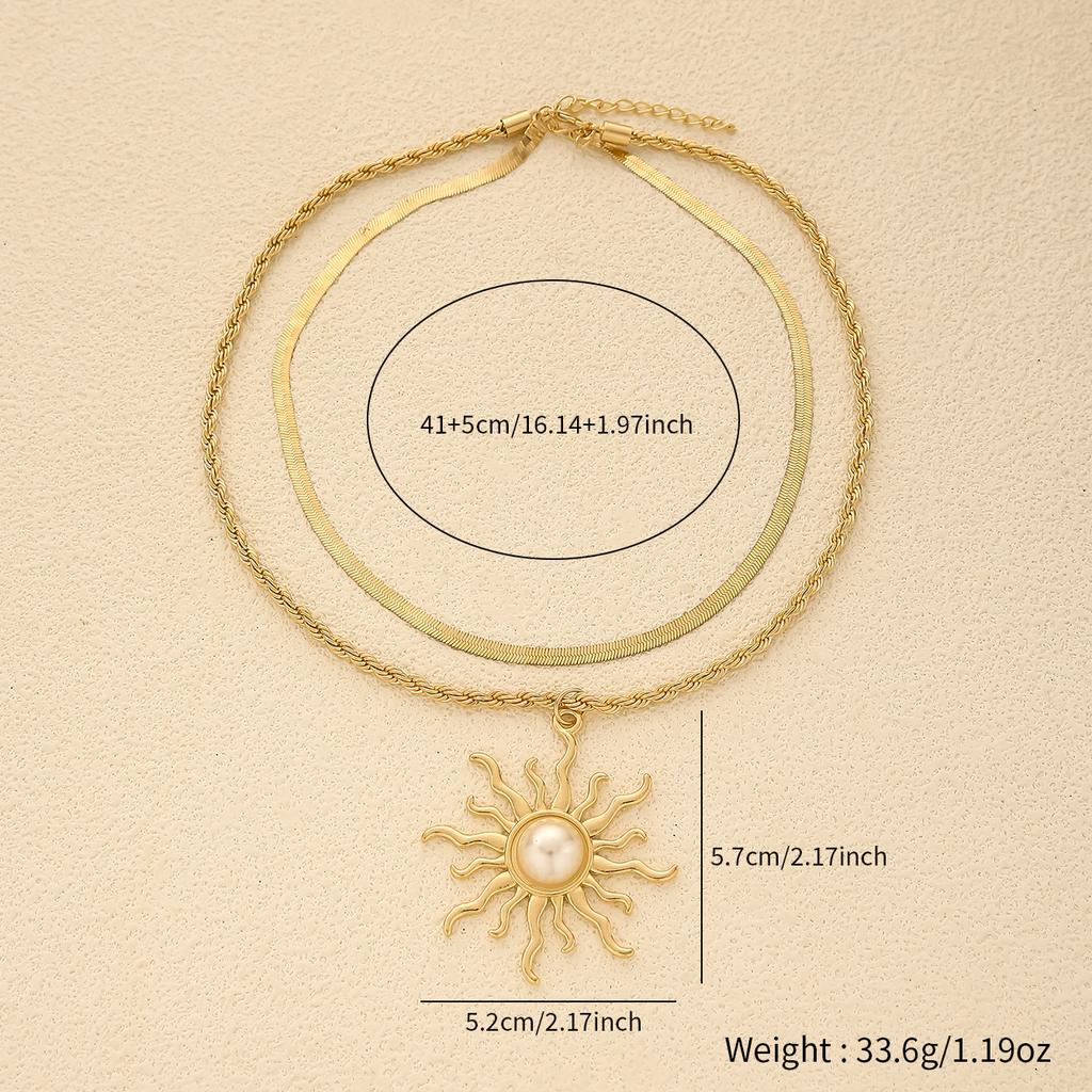 Женское двухслойное ожерелье с подвеской в виде жемчужного подсолнуха