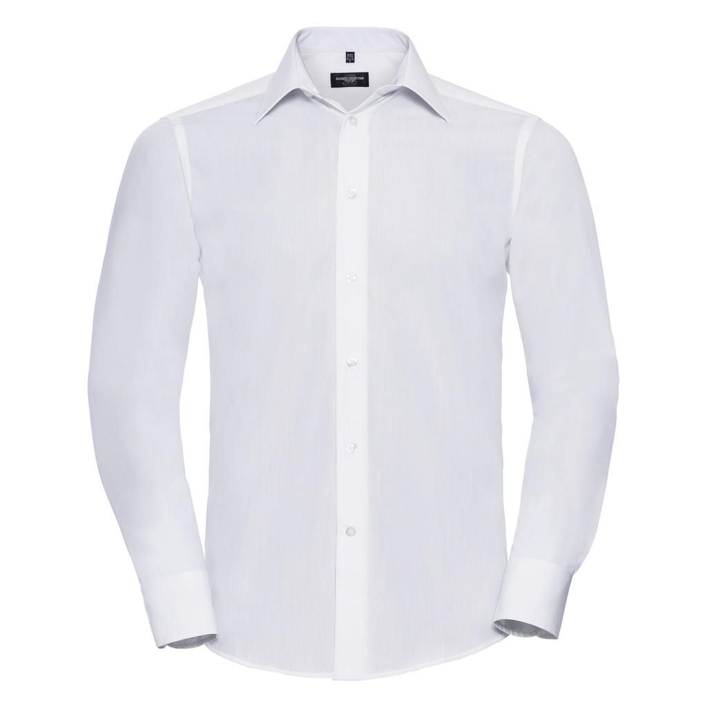 Russell Collection Mens Long Sleeve Poly-Cotton Easy Care Tailored Poplin Shirt