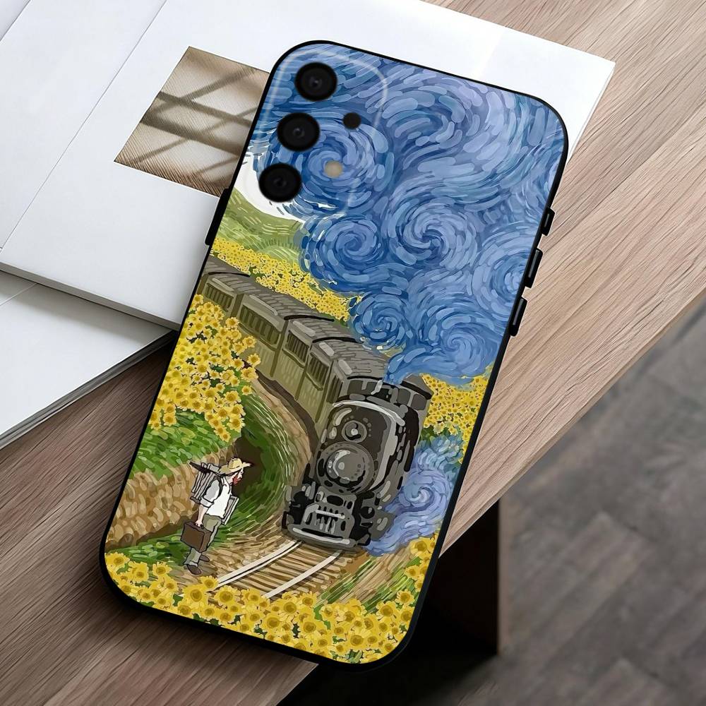 Чехол для телефона V-Van G-Gogh S-Звездные подсолнухи для Samsung Galaxy A73,A72,A71,A70,A53,A52,A51,Других Мягкий черный чехол