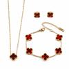 18K Gold-plated 13mm Four Leaf Clover Stainless Steel Jewelry Set Necklace Bracelet Earrings 3-Piece Set for Women Party Trendy