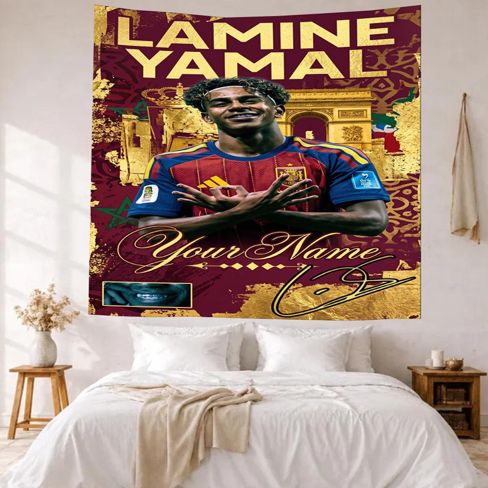 Lamin Yamal Custom Your Name Wall Decor Tapestry Art For Pet Memorial Birthdaywedding Party Backdrop Family Gift