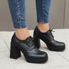 Lace Up Spring Women Pumps Black Brogue Oxfords Chunky 9.5CM High Heels Platform British Autumn Ladies Thick Bottoms Shoes