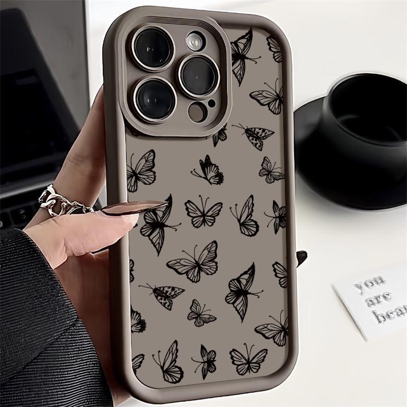 Чехол с рисунком бабочки для iPhone 16 Pro 15 14 Pro Max Plus 13 12 11 Pro Max Xs X Xr 8 7, ударопрочный, мягкий, карамельного цвета, защитный чехол для линз из силикона