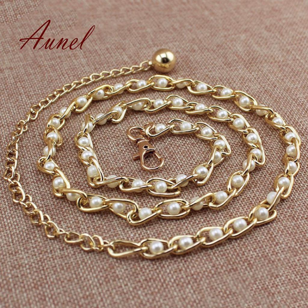 Vogue металлический тонкий пояс-цепочка с бусинами и завязками на поясе