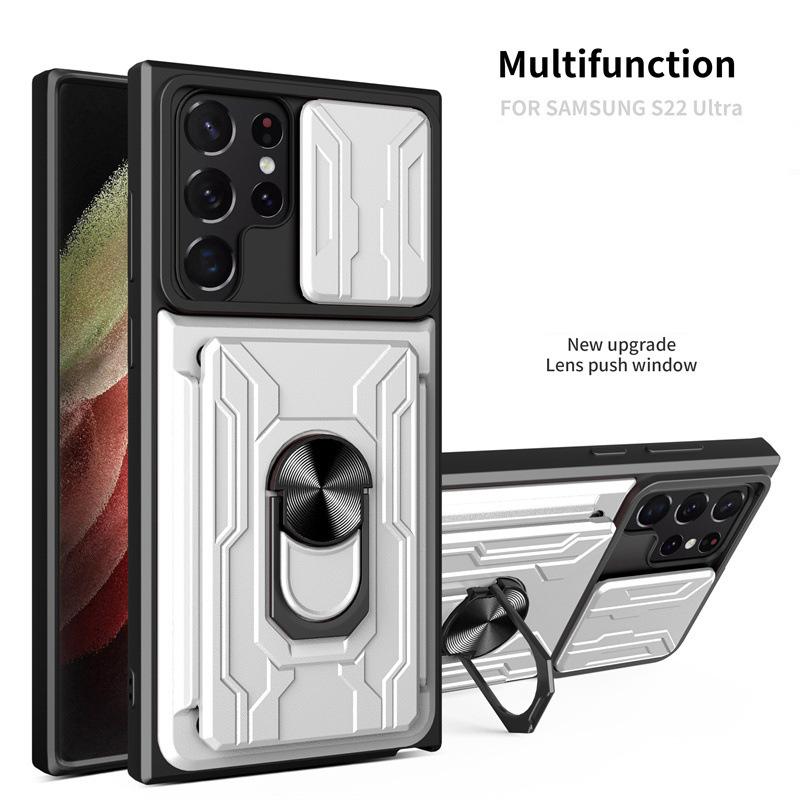 Чехол-подставка с кольцом для карт памяти и слайдером для Samsung Galaxy S25 S24 Ultra S23 S22 S21 S20 Plus, магнитный сверхпрочный защитный держатель
