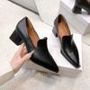 Модная весенняя новая одинарная обувь женская модная остроносая со средней высотой подъема слипоны противоскользящая и износостойкая темперамент квадратный каблук