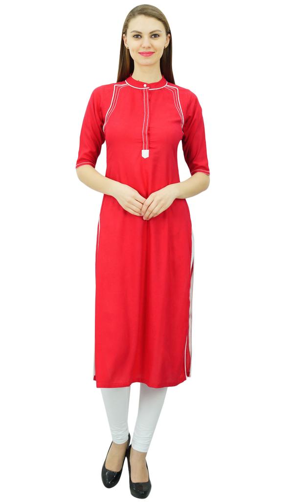 Phagun Mandarin Collar Kurti For Womens Ethnic India Tunic Top Ladies Rayon