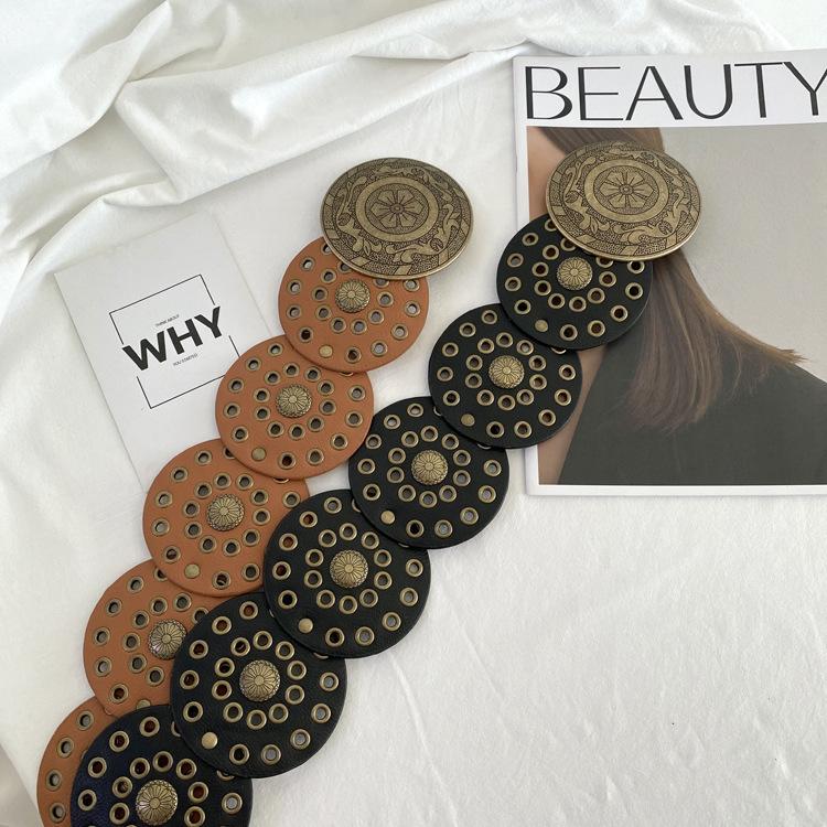 Ретро широкий пояс женский индивидуальный стиль вестерн джинсовый стиль круглый полый пояс украшение с юбкой талии уплотнение