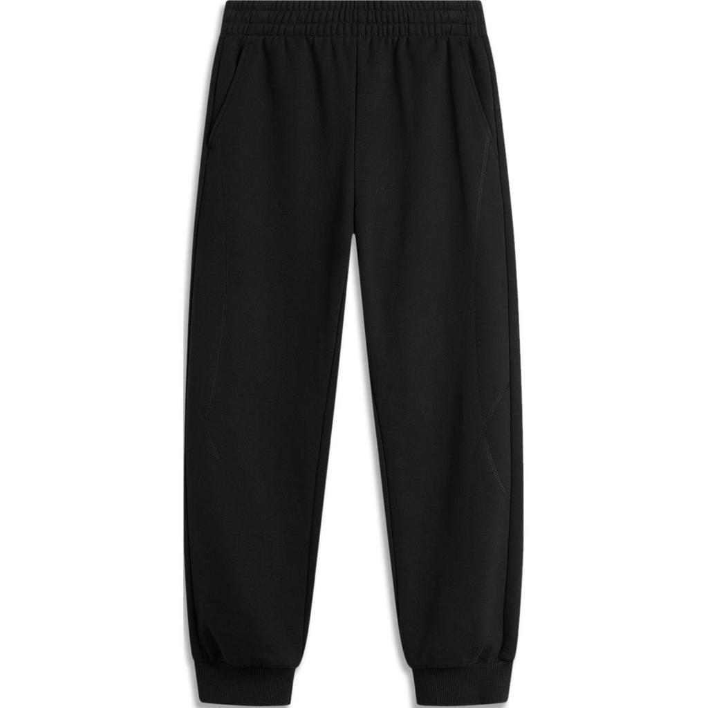 Штаны женские спортивные с логотипом Li Ning Sports Lifestyle Series из трикотажного флиса с манжетами, повседневные, черные AKLU622-2