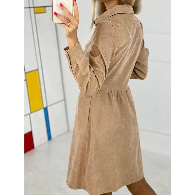 Женское вельветовое платье-рубашка с длинным рукавом на пуговицах, миди-макси, осенне-зимнее