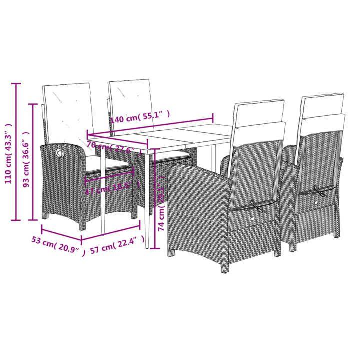VidaXL Ensemble à Manger de Jardin avec Coussins 5 pcs, Table et Chaises avec Dossier Réglable, Meubles d'Extérieur Patio 3212413