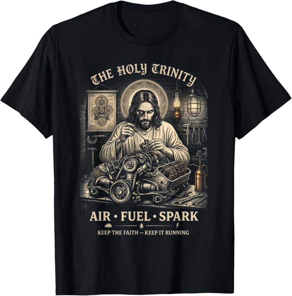 Holy Trinity Air Fuel Spark Jesus Mechanic Engine T-Shirt