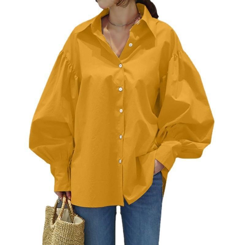 Womens Casual Shirt With Lantern Sleeves And Splicing For Office Wear And Spring