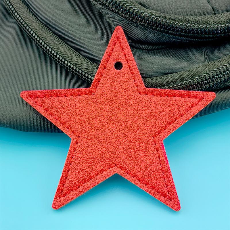 Spot Solid Color Leather Pentagram Keychain Pendant Simple Star Pu Leather Pendant Keychain High Sense