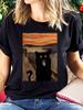 Scared Cat Creative Printed Crew Neck Womens Tshirt Casual Short Sleeve Top for Summer Y2k Womens Clothing Y2k Top