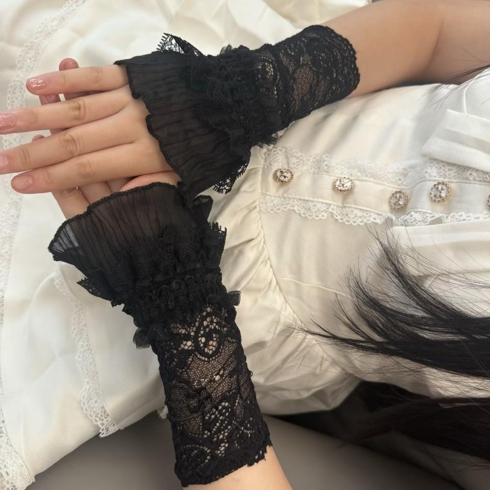 Mesh Lace Arm Sleeves Ruffle Cuffs Wrist Sleeves Vintage Decorative Gloves Party Costume