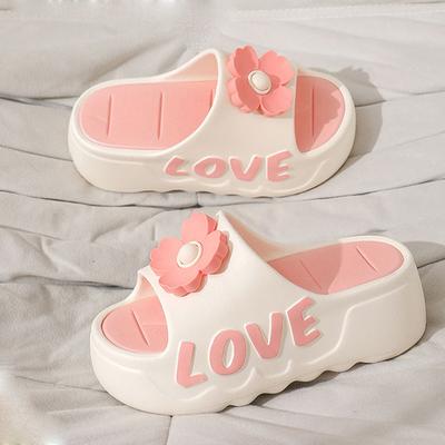 Модные новые розовые тапочки на высоком каблуке с цветком, женские уличные шлепанцы, милые туфли для пляжа без задника, женские мюли на плоской платформе, тапочки-лифты