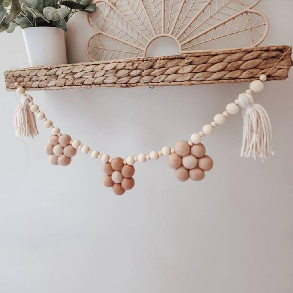 Happy Birthday Banner Handmade Tassels Flower Pendant Flag Hanging Bunting Decoration Baby Shower Birthday Party Supply