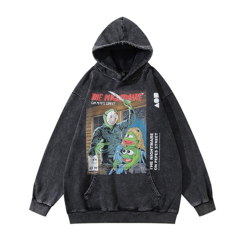 Heavy Terry Hooded Sweater Autumn And Winter Street Trendy Brand Hip Hop Retro Printing Fried Color Hoodie Men