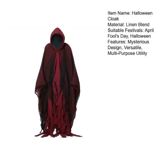 Хэллоуинский плащ Потертая текстура Сетчатая ткань Плащ с капюшоном Реалистичный ужасающий вид Рваные визуальные эффекты Плащ Страшный костюм