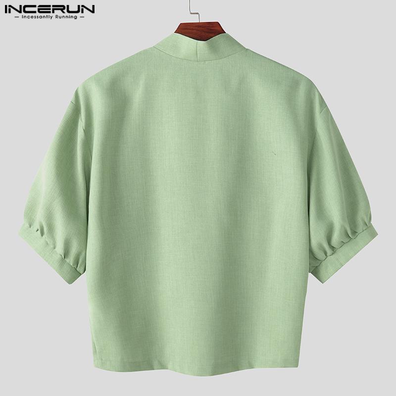 INCERUN Мужские летние футболки с коротким рукавом и крестом спереди
