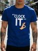 Unisex Navy Tee Clock It Ok Hand Gesture Text Print Short Sleeve Loose Casual Street Basic Top For Young Adult Male Daily Wear Fit