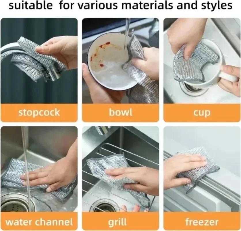 1/10/20pcs Thickened Steel Wire Cleaning Cloth Non-Scratch Double-layer Iron Microfiber Mesh Dishrag Washing Pot Rags Kitchen