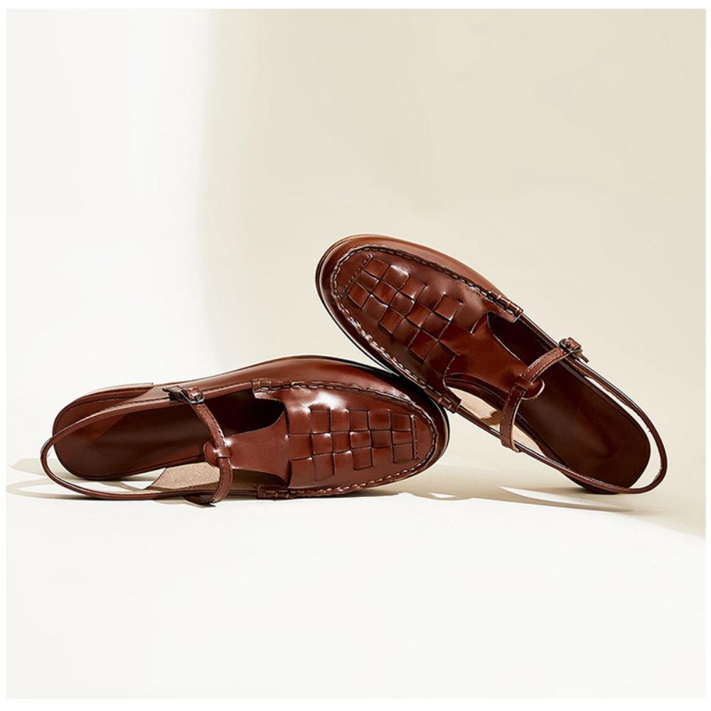 Модная винтажная элегантная женская обувь 2025 лето новая плетеная темпераментная обувь сандалии женские римские одинарные туфли рыбацкая женская обувь