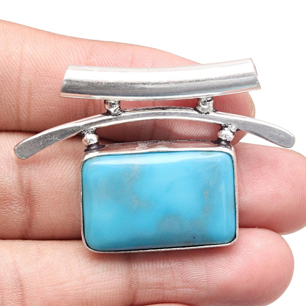 Blue Turquoise Gemstone Handmade Women's Unisex Silver Jewelry Pendant 1.25