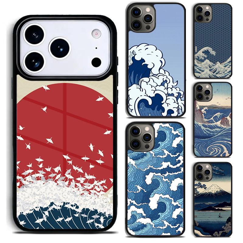 Японский стиль Волна Чехол для телефона для iPhone 17 16 15 Pro Max Air 14 13 12 11 Plus Ударопрочный чехол