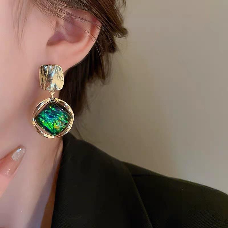 Висячие серьги-подвески с геометрическим принтом в европейском стиле, зеленые висячие серьги в стиле барокко для женщин и девочек, модные ювелирные изделия, подарки
