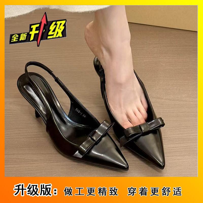 Корейская версия элегантные туфли-лодочки на высоком каблуке с бантом 2025 осень новые шпильки с ремешком на подъеме заостренный модные сандалии женские