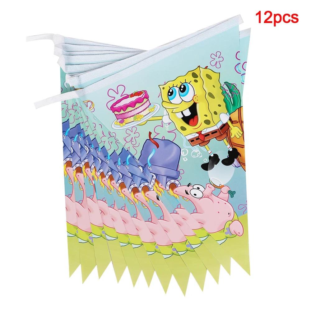 Cartoon SpongeBob Birthday Party Themed Disposable Tableware Balloon Set party Hat Mask Napkin Horn Banner Backdrop Baby Shower
