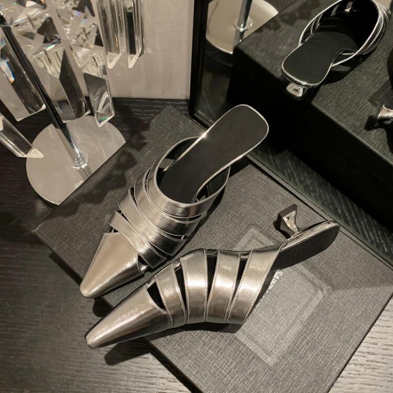 Женские летние босоножки Baotou Half Tow с острым носком, модные босоножки на шпильках, низкие тапочки с открытым носком