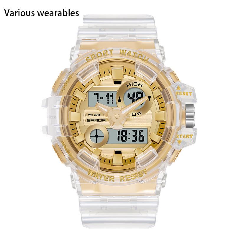 Трендовые спортивные новые цифровые часы модные двойной дисплей большой циферблат светящиеся водонепроницаемые часы унисекс