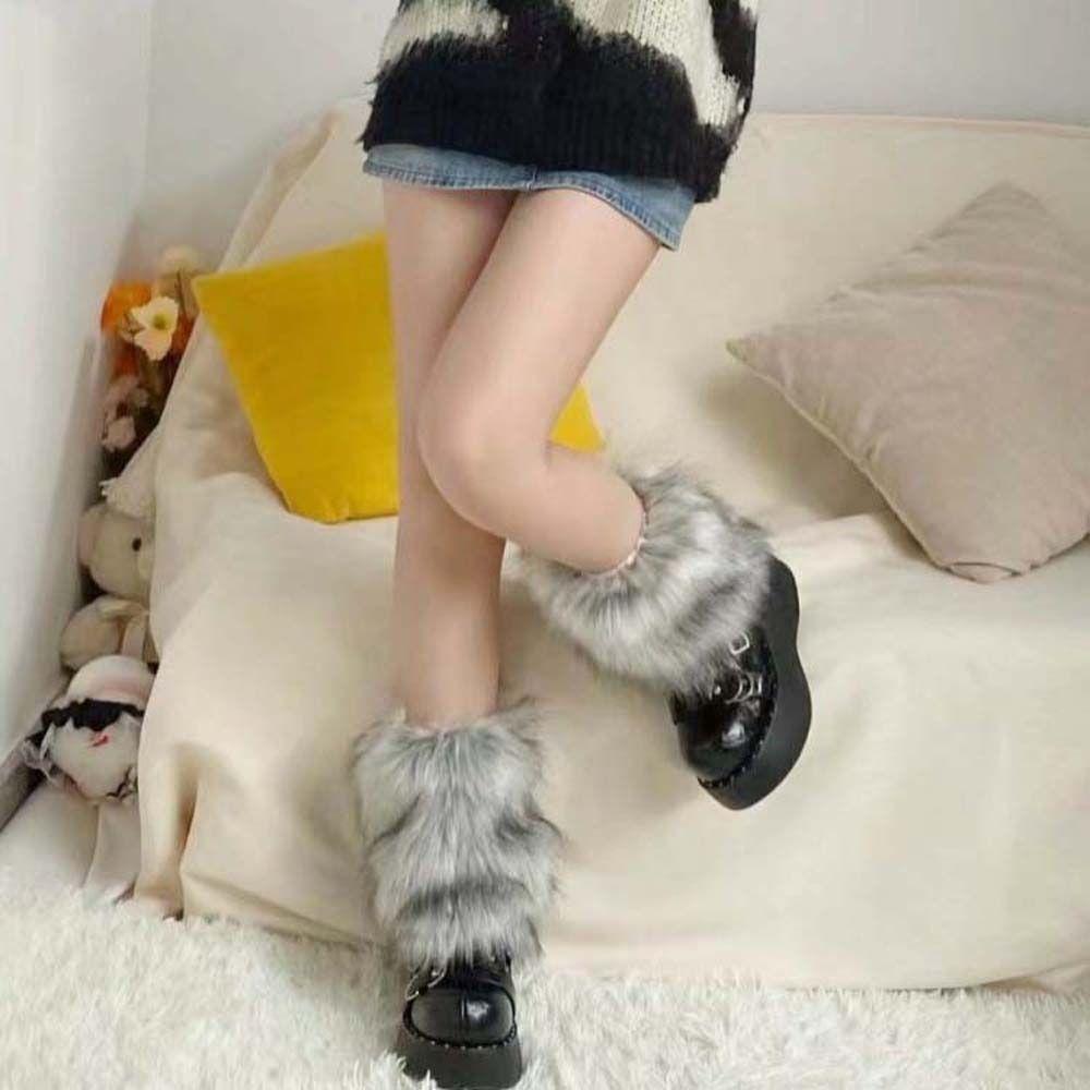 Thickened Women Fur Leg Warmers Imitation Wolf Fur Fur Knee Cover Y2K Fur Leg Warm Socks Lady