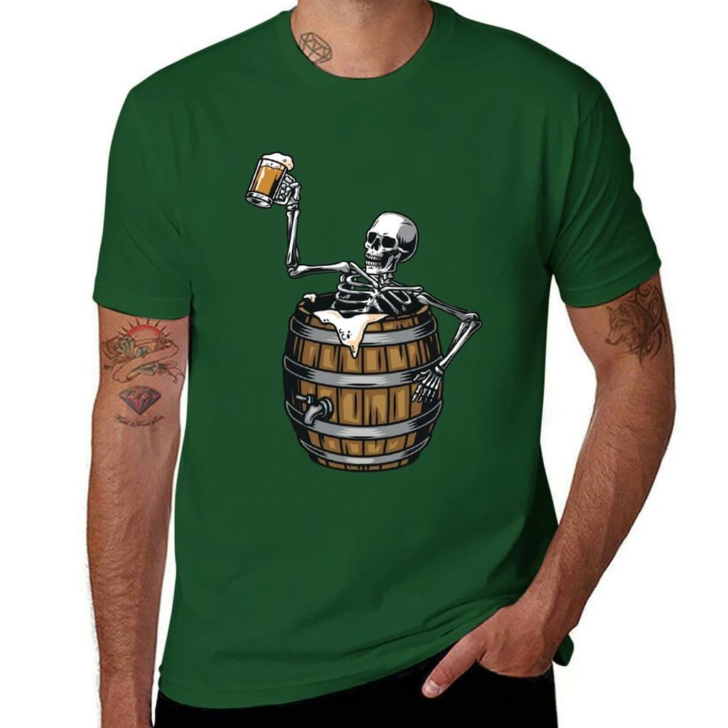 Skeleton Drinking Beer T-Shirt Customizeds Tees Customs Design Your Own Sweat Fruit of the Loom Mens T Shirts