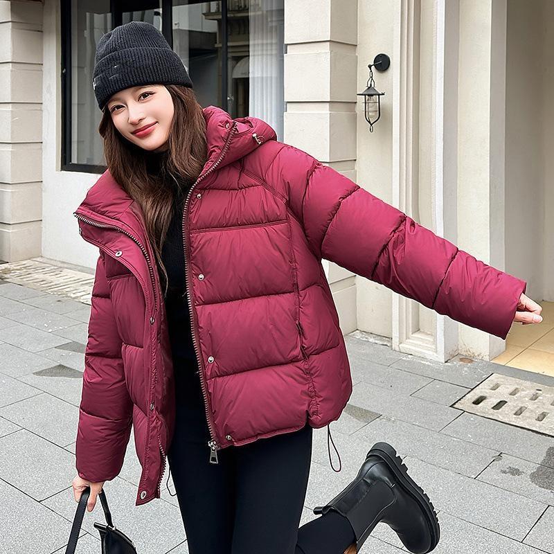 Women’s Short Hooded Windproof Thicken Warm Winter Jacket With Raglan Sleeves