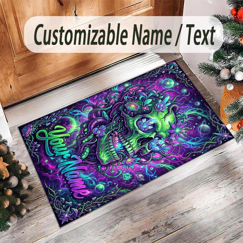 Gothic Theme Crystal Velvet Floor Rug Personalized Custom Name Text Warm Carpet Home Decoration