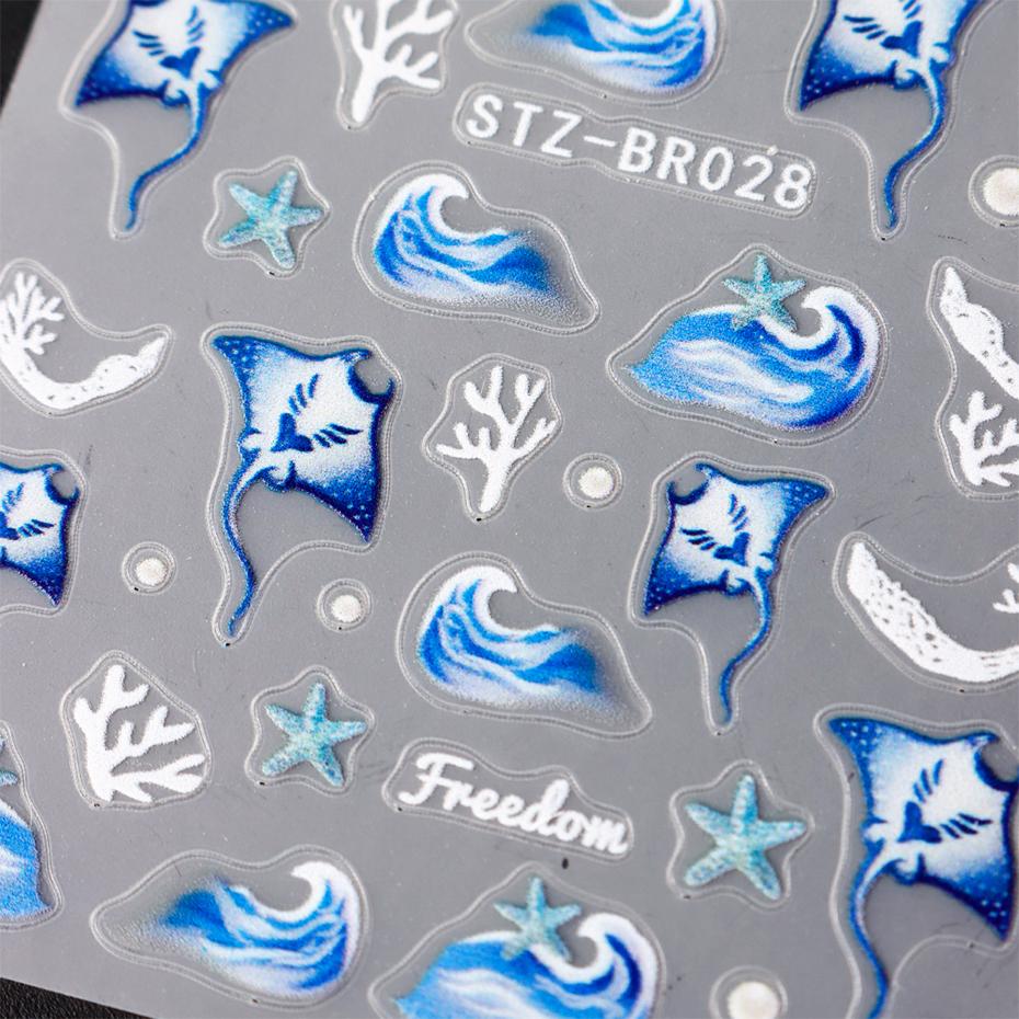 Xiaomi 2pcs Ocean Manta Starfish Nail Art Stickers Ocean Manta Starfish Coral Waves Summer Ocean Theme Nail Art Decals Nail Decorations