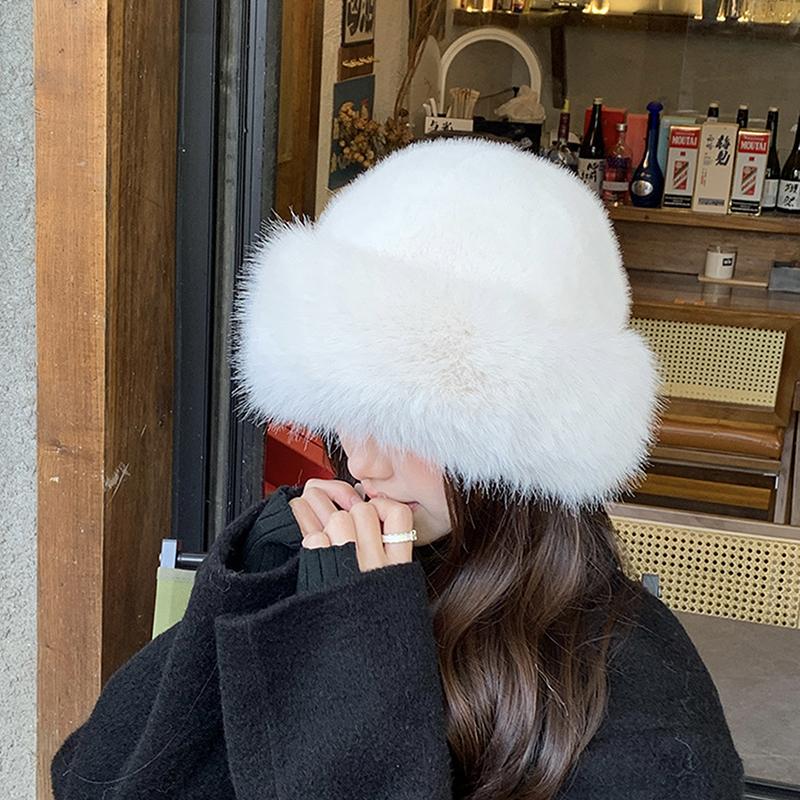 Пушистая шляпа-ведро из искусственного меха для женщин, роскошная плюшевая шляпа рыбака, теплая зимняя шапка, утепленная панама для холодного снежного дня