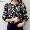 ZANZEA Женская повседневная летняя блузка с круглым вырезом и рукавами 3/4 с принтом