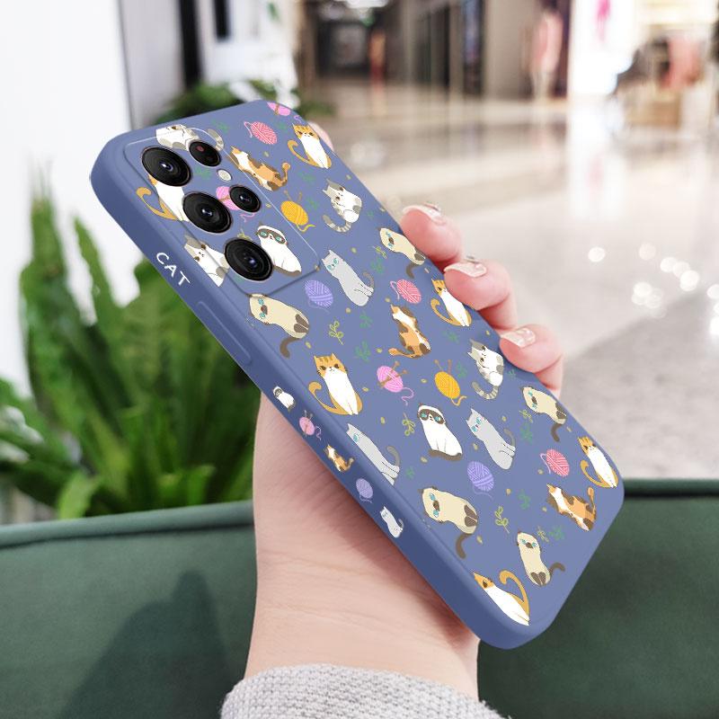 Простой Чехол для Телефона с Рисунком Кошки для Samsung Galaxy S25 S24 S23 S22 S21 S20 Ultra Plus FE Note 20 ultra 10 9 Plus Чехол
