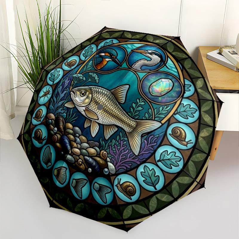 Aquatic Life Harmony pattern umbrella, portable and foldable design, 8 ribs, a casual accessory for Halloween, Christmas, and birthday gifts.